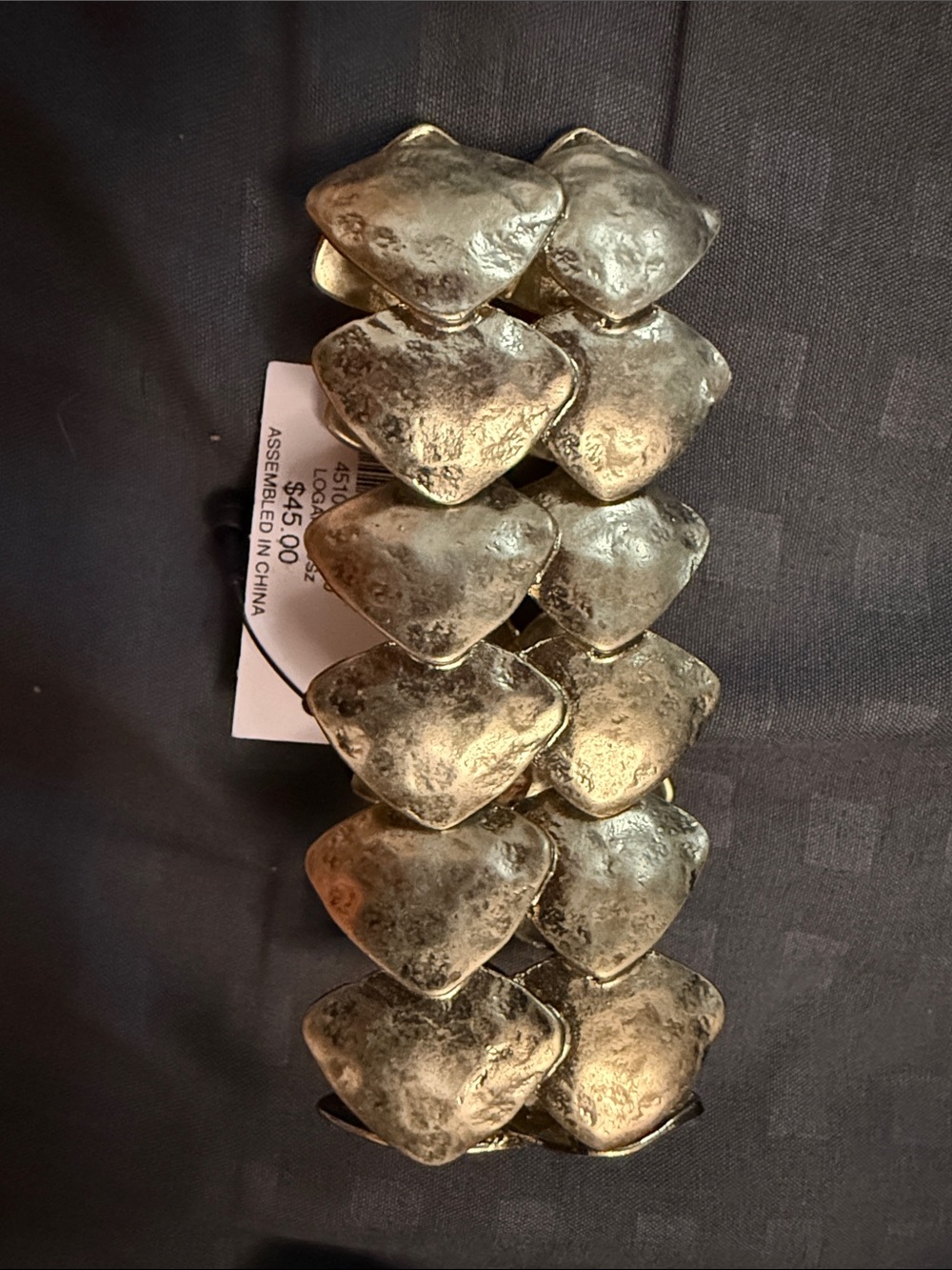 Chunky Metallic hammered Stretch Bracelet - Gold Tone
